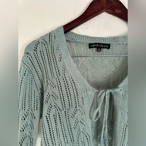 Women's Blue Green Tie-Front Sweater